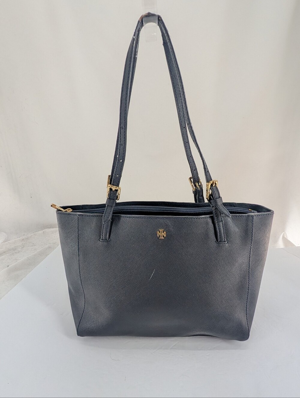 Tory Burch York Buckle Tote Bag Saffiano Leather Navy Large Laptop Work Bag